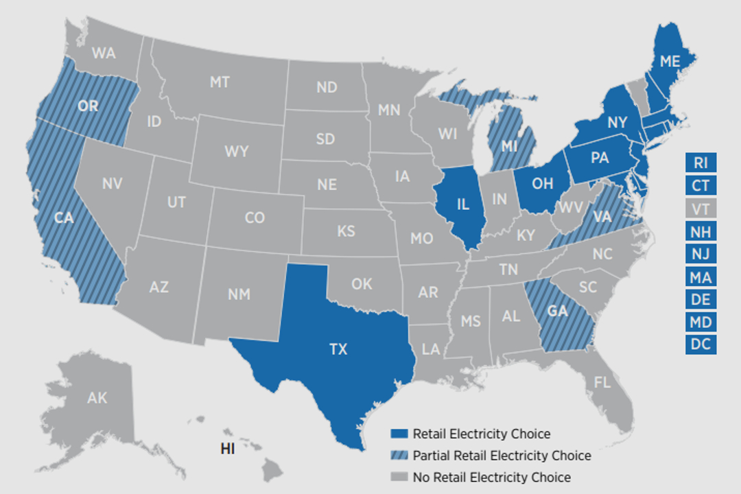 USA Retail Electricity Choice States